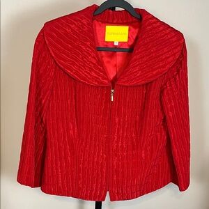 EUC Flores & Flores Red Quilted Peter Pan Collar Crop Sleeve Jacket Soze 6